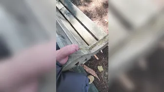 Hairy bear with thick mushroom head cock pissing outdoors