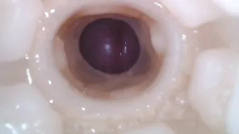 Daddy fills masturbator with thick cum in close-up