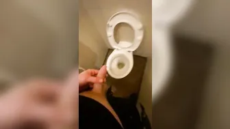 Alpha british hunk strokes his big cock in public toilet