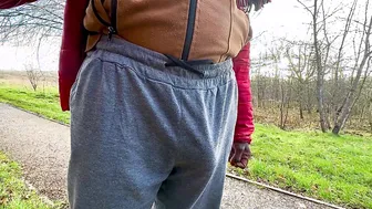 Muscular black hunk wags hard cock and talks dirty outdoors