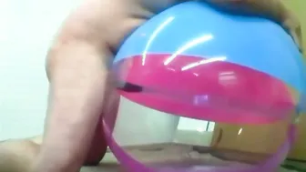 Papá oso se masturba con un balón inflable de playa juguete sexual