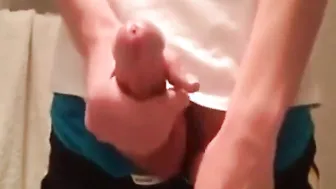 Slim twink in underwear edges his shaved cock and ruins his orgasm