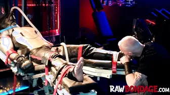 Jock bound in restraints gets foot worship and deepthroat blowjob