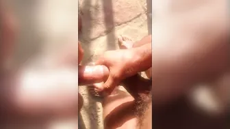 Amateur guys masturbate and dock foreskin outdoors