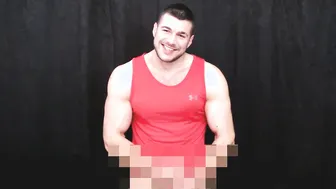 Muscular solo male jerks off and shoots cum