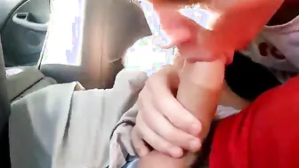 Amateur car blowjob with big cock in the car