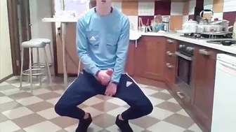 Twink jerks off and cums in new kitchen