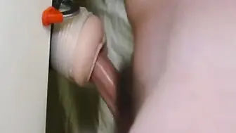 Solo guy jerks off with fleshlight to twitching orgasm