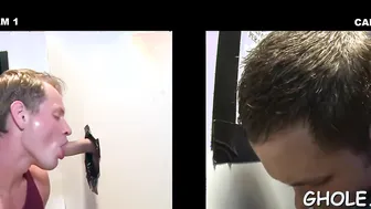 Twink chupa pau duro através de um gloryhole em cena real