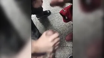 Amateur blowjob and group sex in public shower
