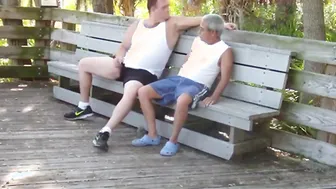 Osos maduros tienen sexo al aire libre en un parque público