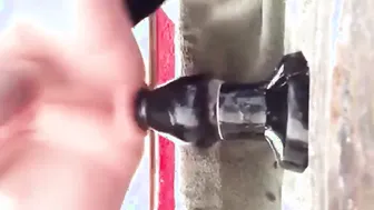 Smooth twink stretches his hole with a huge buttplug and double pen...