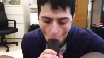 Amateur interracial deepthroat blowjob with black cock swallowing