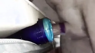Gay hunk uses alien fleshlight for creampie after three days