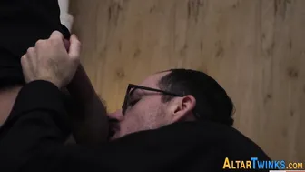Priest barebacks twink altarboy in taboo role play scene