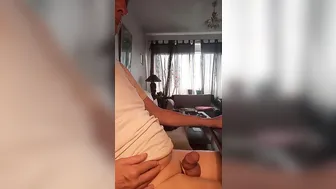 Hairy guy slides four huge rings onto his pubes