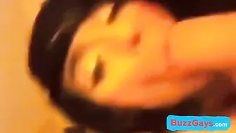 Amateur crossdresser gives deepthroat blowjob and takes cumshot