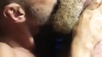 Homem urso amador resiste a ser beijado por outro homem