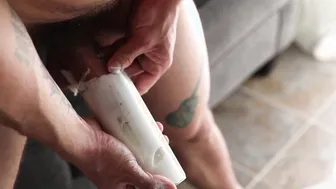 肌肉猛男用自制克隆假阳具自慰