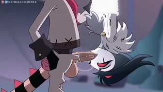 Mamada furry animada con un demonio de culo grande