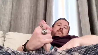 Solo guy strokes his huge cock until he cums hard