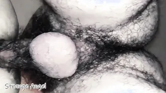 Close-up hairy gay anal with deep internal cum