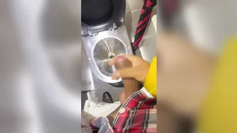 Horny uncut twink wanks and cums on public train