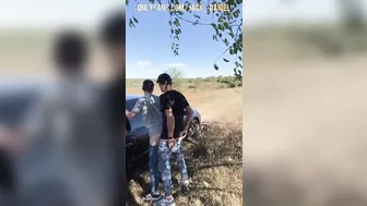 Straight guy barebacks and breeds 18-year-old twink outdoors by car