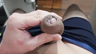 Young latino twink strokes his big uncut cock until he cums
