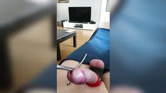 сессия звучинга для твинка с кольцом на член и анальным пробкой