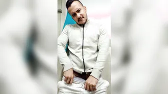 Hairy latino hunk pissing and cumming with thick uncut cock