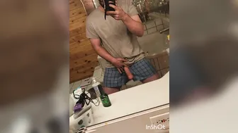 Solo twink strokes and swings his extra thick long cock