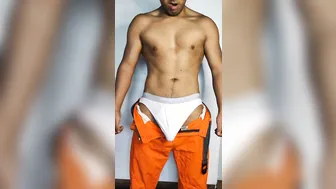 Muscular guy jerks his big cock in underwear until he cums