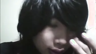 Asian crossdresser masturbating hard in amateur solo session