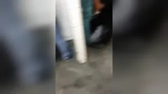 Bear gives amateur blowjob in public restroom