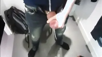 Big cock handjob in dressing room - jerking solo