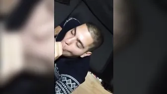 Amateur twink blowjob ends with cum-covered face