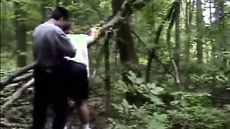Gordo oso azotado y cinturado en los bosques de toronto