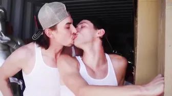Stepbrother bareback anal fuck during holiday at granddad's palace